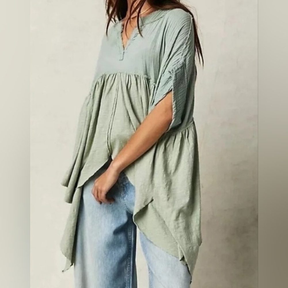 Free People Sugar Rush Babydoll Top Green Size xs.